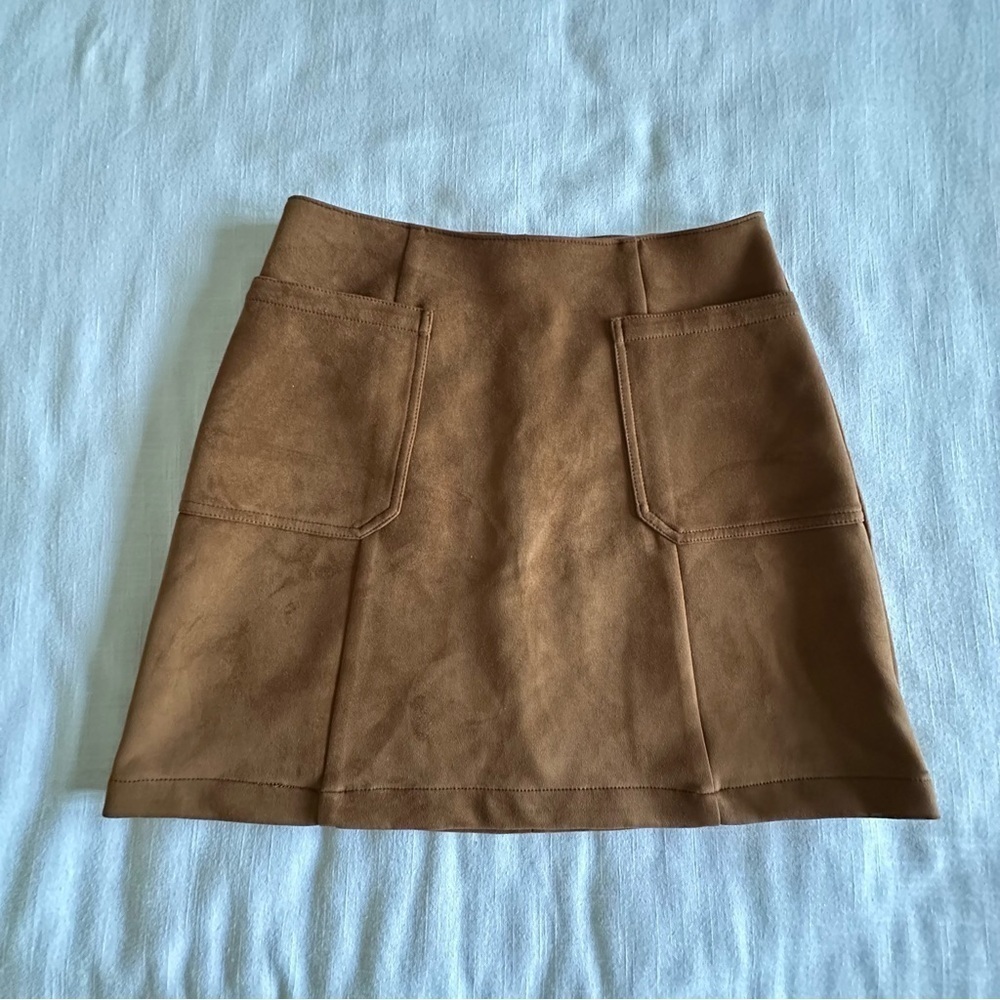 Maurices Skirt Womens 10 Brown Faux Suede Mini Front Patch Pockets Zip Western